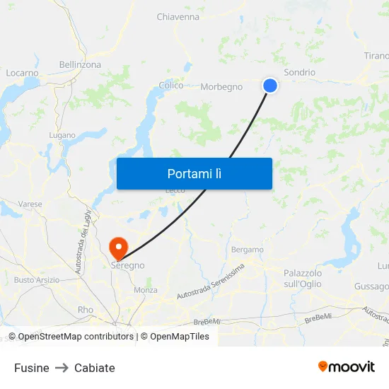 Fusine to Cabiate map
