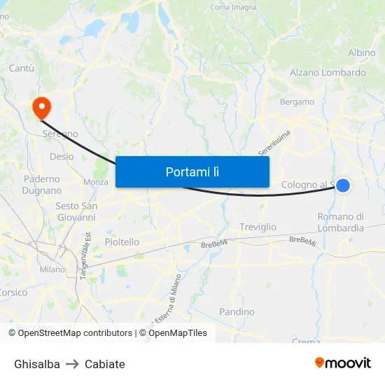 Ghisalba to Cabiate map