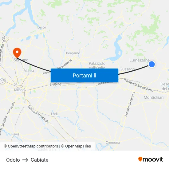 Odolo to Cabiate map