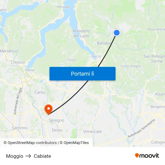 Moggio to Cabiate map