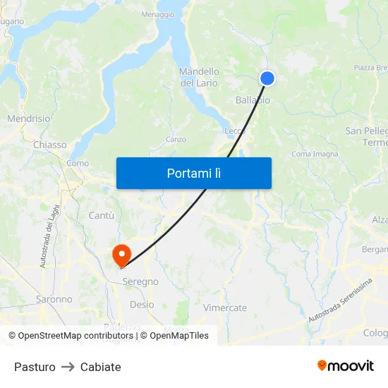 Pasturo to Cabiate map