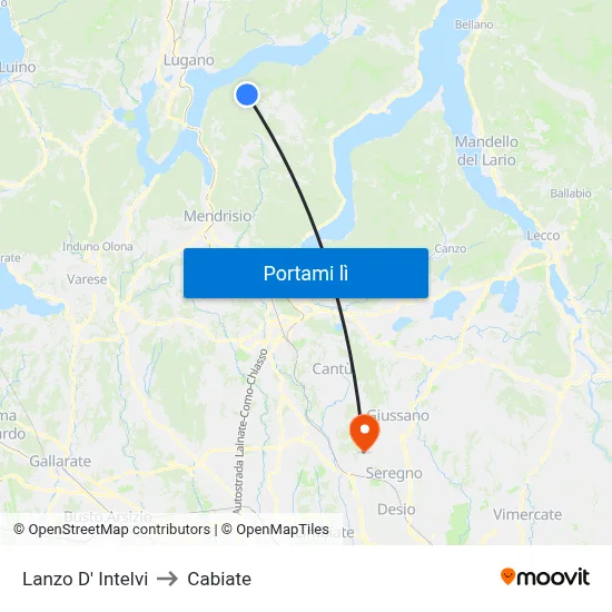 Lanzo D' Intelvi to Cabiate map