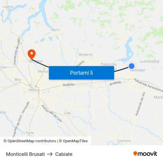 Monticelli Brusati to Cabiate map