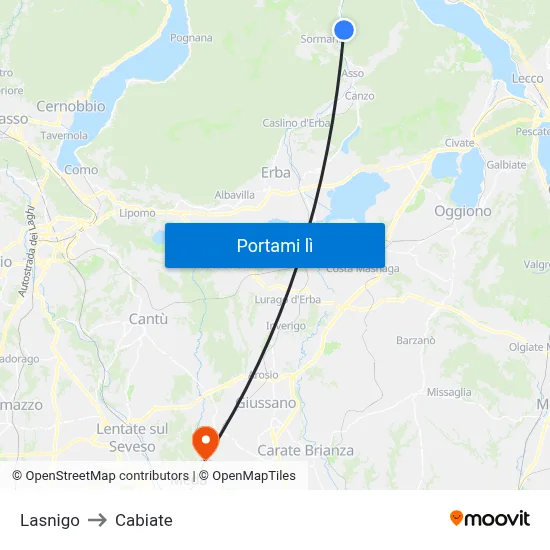 Lasnigo to Cabiate map