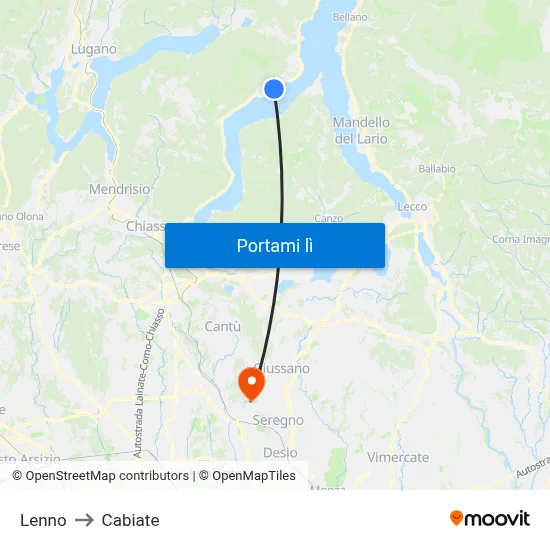 Lenno to Cabiate map