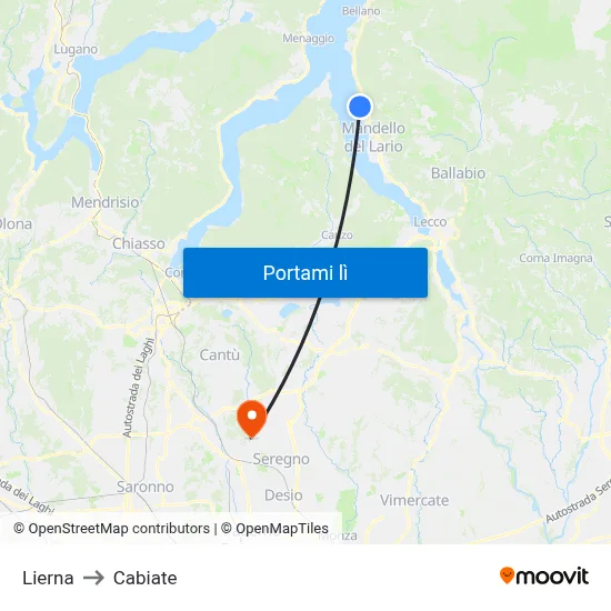 Lierna to Cabiate map