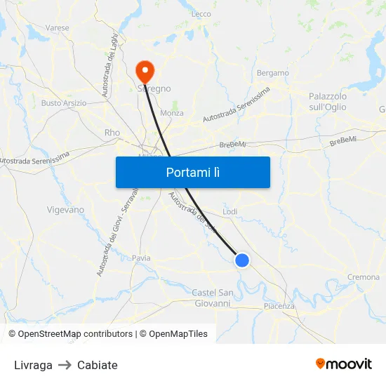 Livraga to Cabiate map