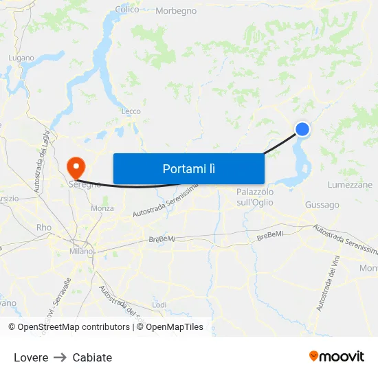Lovere to Cabiate map