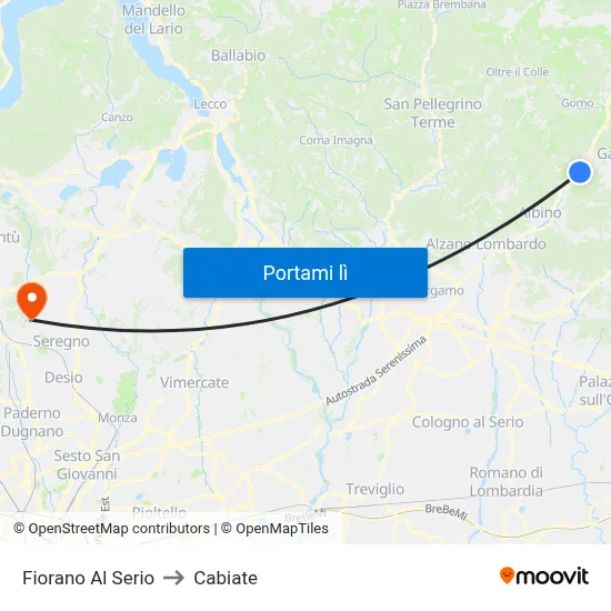 Fiorano Al Serio to Cabiate map