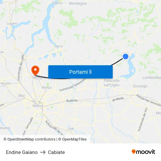 Endine Gaiano to Cabiate map