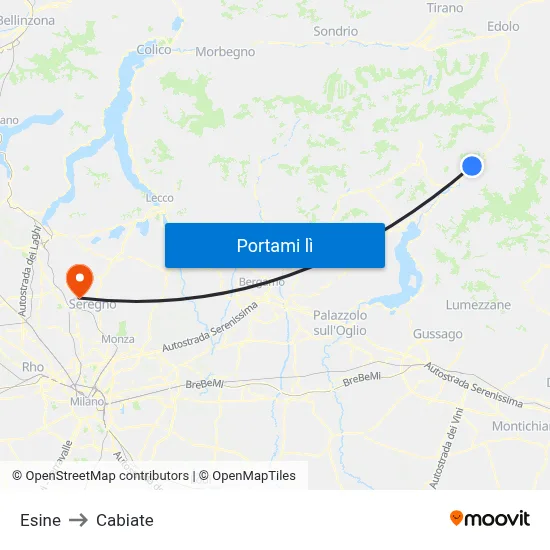 Esine to Cabiate map