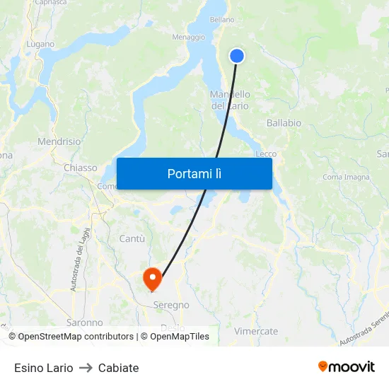 Esino Lario to Cabiate map