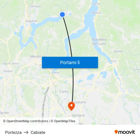 Porlezza to Cabiate map