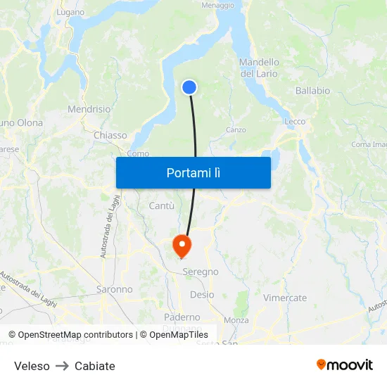 Veleso to Cabiate map