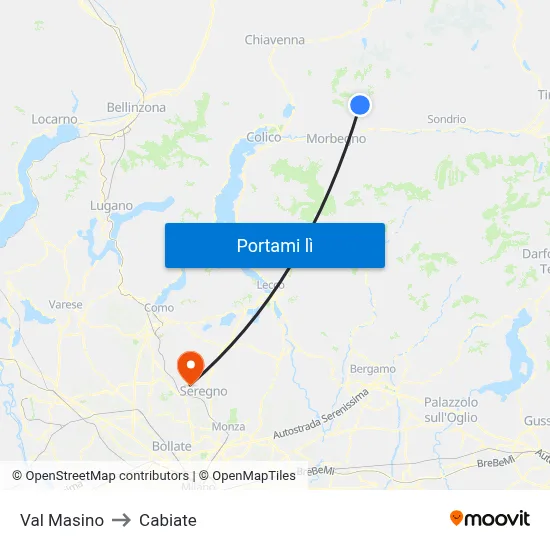 Val Masino to Cabiate map
