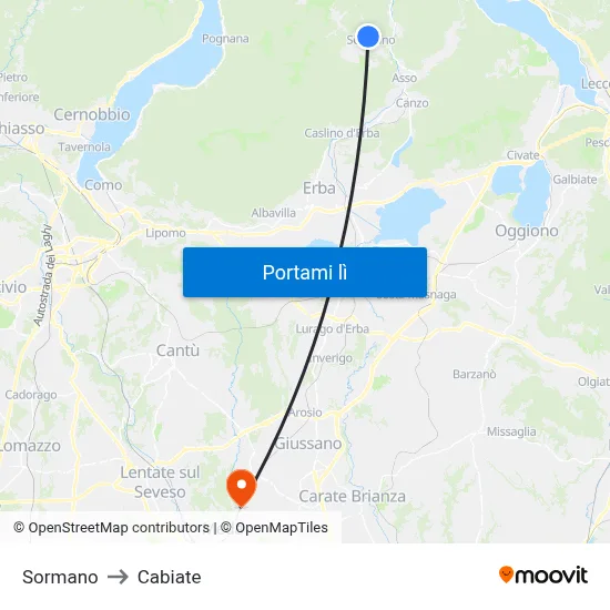 Sormano to Cabiate map