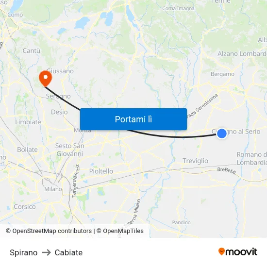 Spirano to Cabiate map