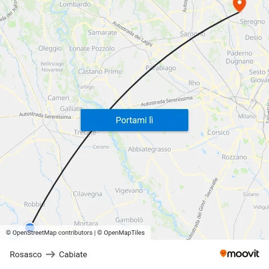 Rosasco to Cabiate map