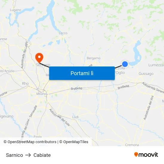 Sarnico to Cabiate map