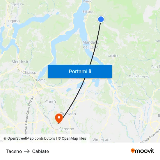 Taceno to Cabiate map
