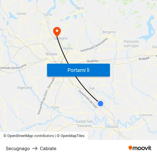 Secugnago to Cabiate map