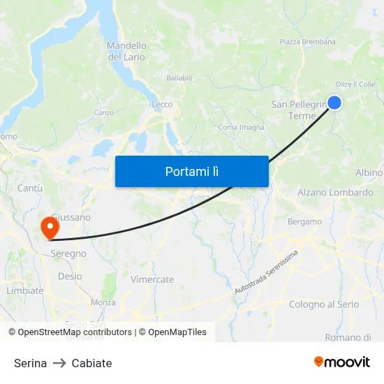 Serina to Cabiate map