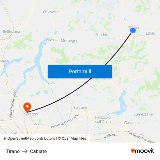 Tirano to Cabiate map