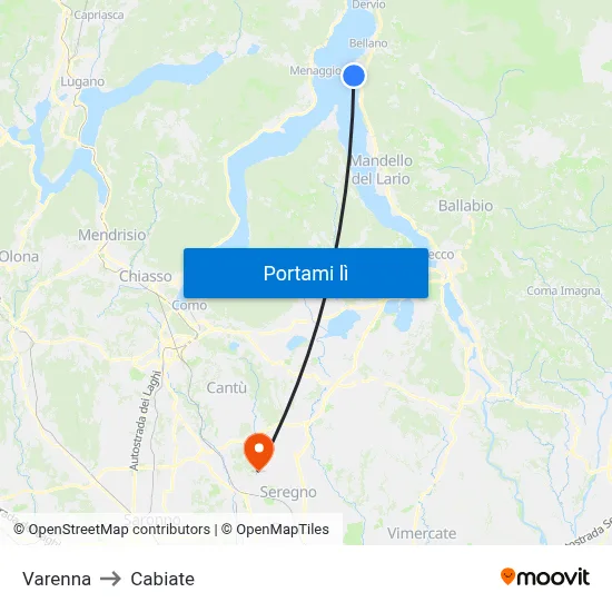 Varenna to Cabiate map