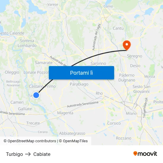 Turbigo to Cabiate map