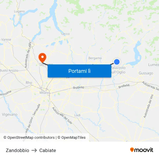 Zandobbio to Cabiate map