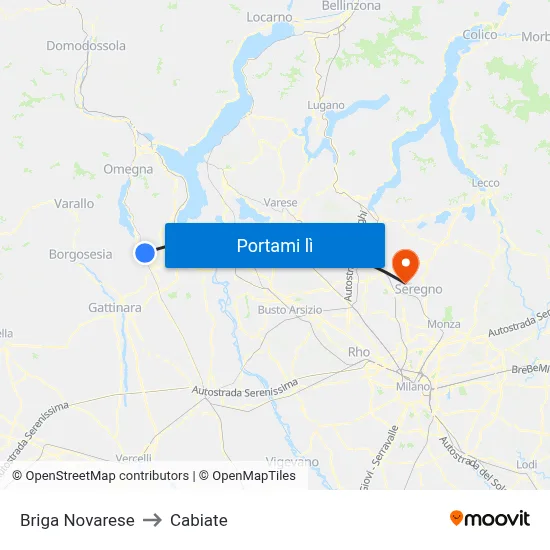 Briga Novarese to Cabiate map
