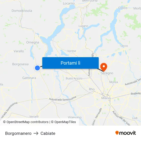 Borgomanero to Cabiate map