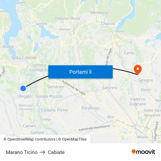 Marano Ticino to Cabiate map