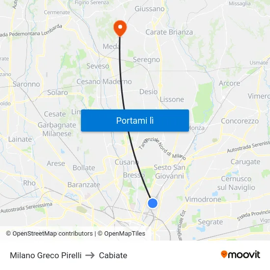 Milano Greco Pirelli to Cabiate map