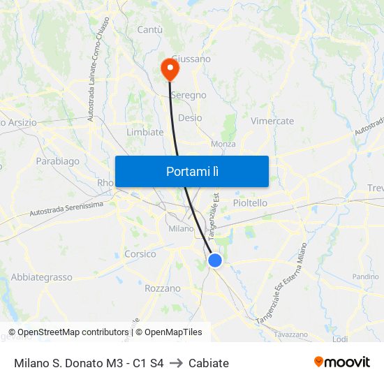 Milano S. Donato M3 - C1 S4 to Cabiate map