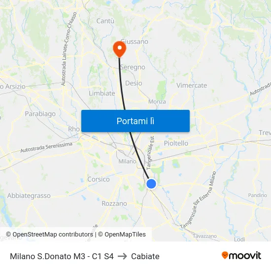 Milano S.Donato M3 - C1 S4 to Cabiate map
