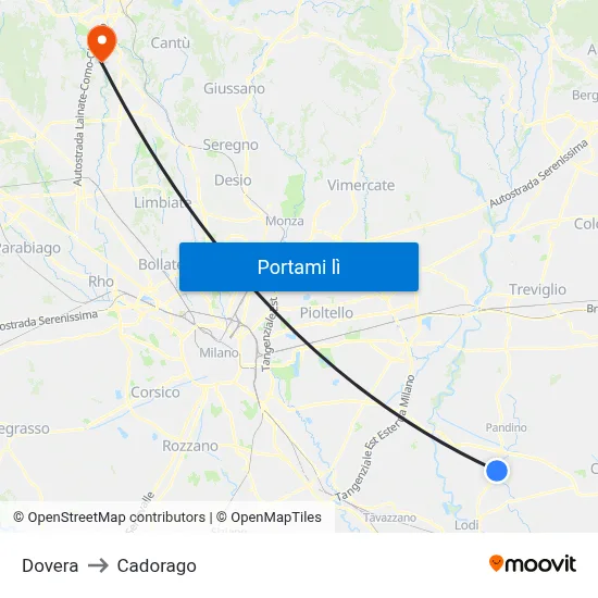 Dovera to Cadorago map