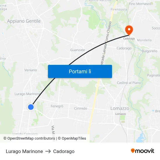 Lurago Marinone to Cadorago map
