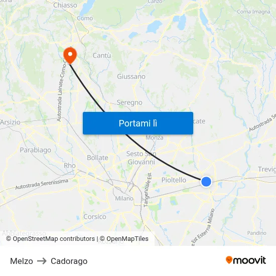 Melzo to Cadorago map
