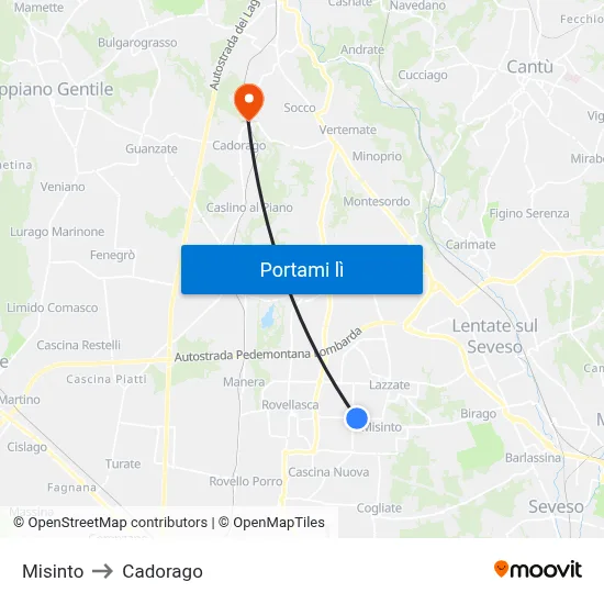 Misinto to Cadorago map