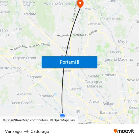 Vanzago to Cadorago map
