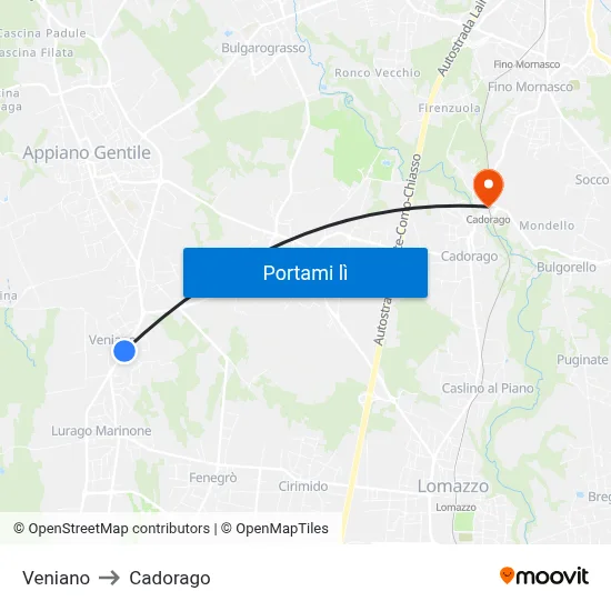 Veniano to Cadorago map