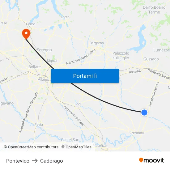 Pontevico to Cadorago map