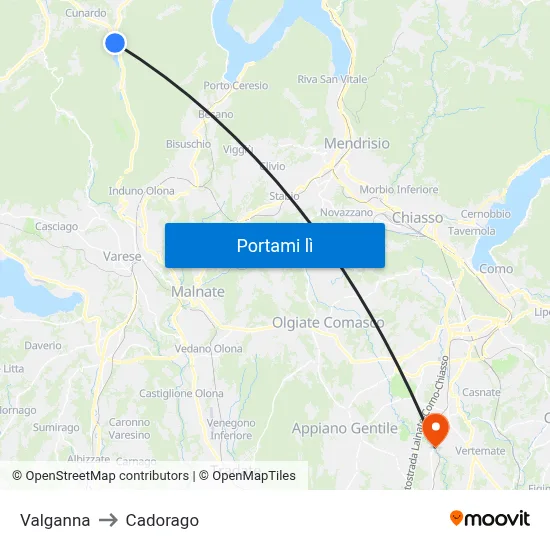 Valganna to Cadorago map