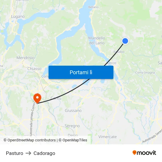 Pasturo to Cadorago map