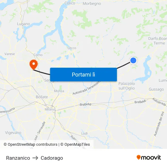 Ranzanico to Cadorago map