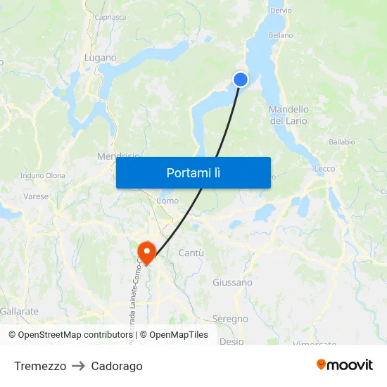 Tremezzo to Cadorago map