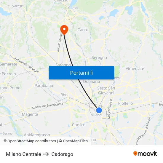 Milano Centrale to Cadorago map