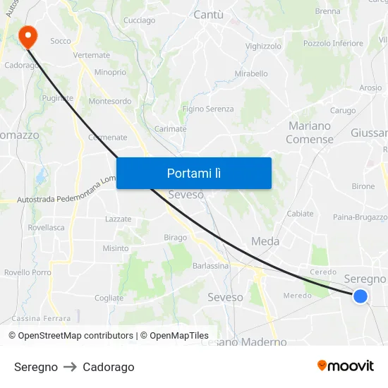Seregno to Cadorago map