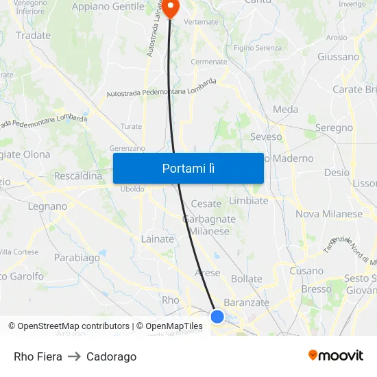 Rho Fiera to Cadorago map